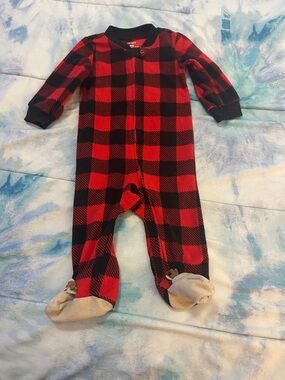 Carter's Red and Black Buffalo Plaid Footed One-Piece~
